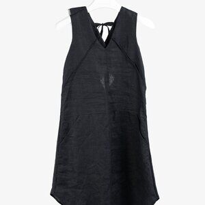 Denis Gagnon Ruffle Back Sleeveless Black Linen Dress